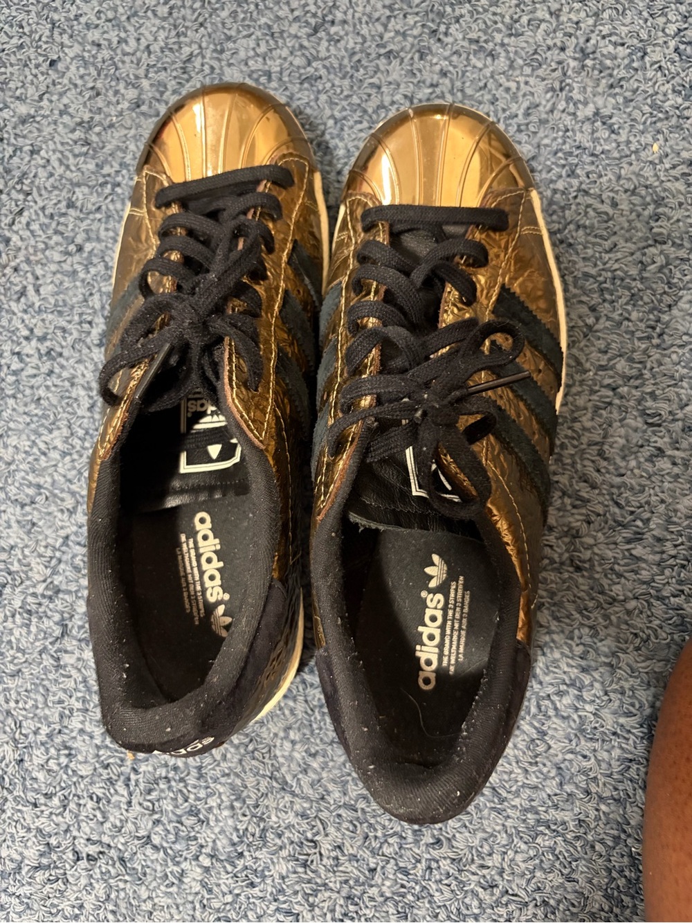adidas Gold and Black Metallic Superstar Sneakers
